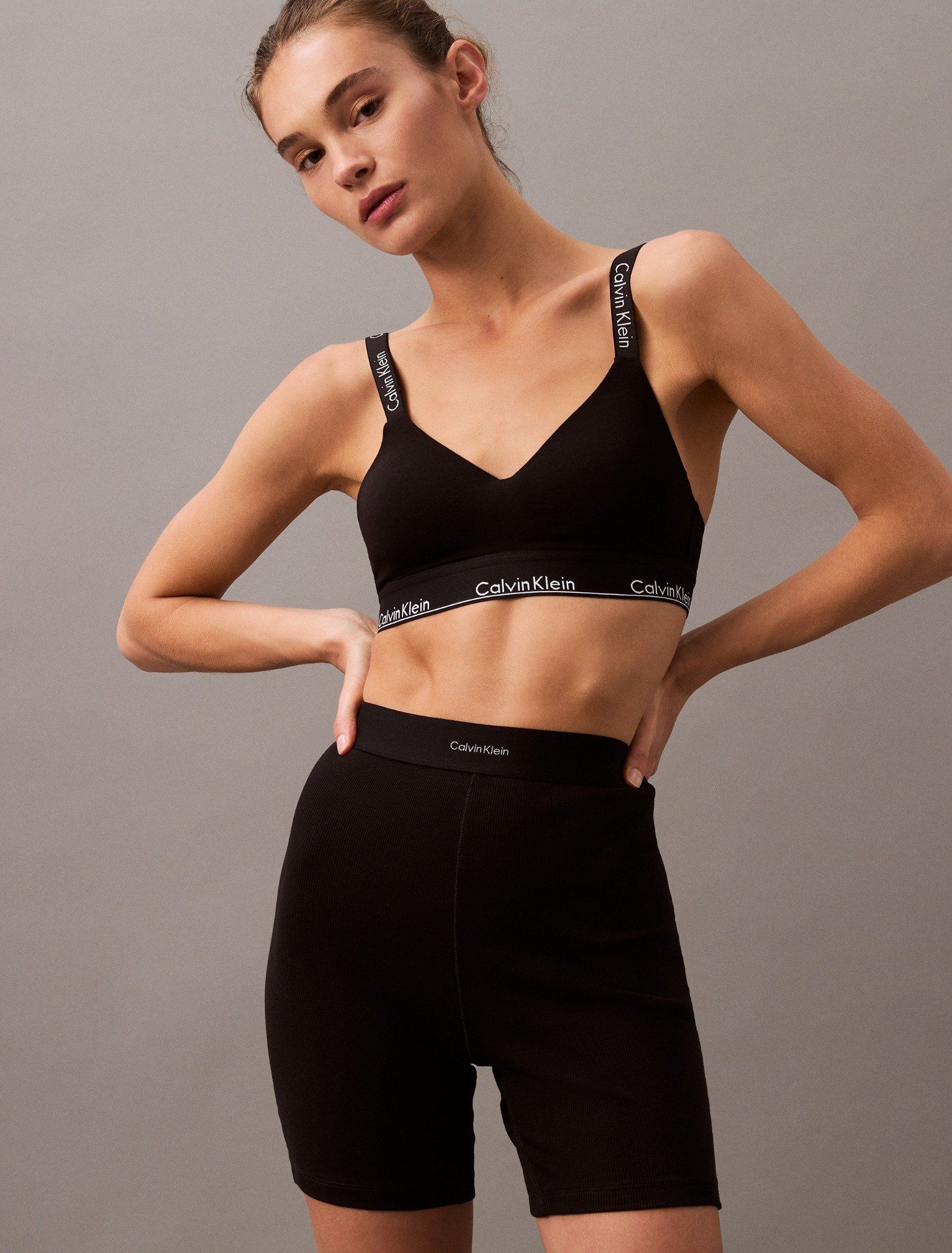 Calvin Klein - Quần ngắn ống ôm nữ Cotton Stretch Rib Bike Shorts