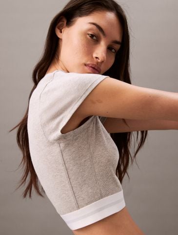 Calvin Klein - Áo ngủ CK nữ Rib Knit Cropped Tee