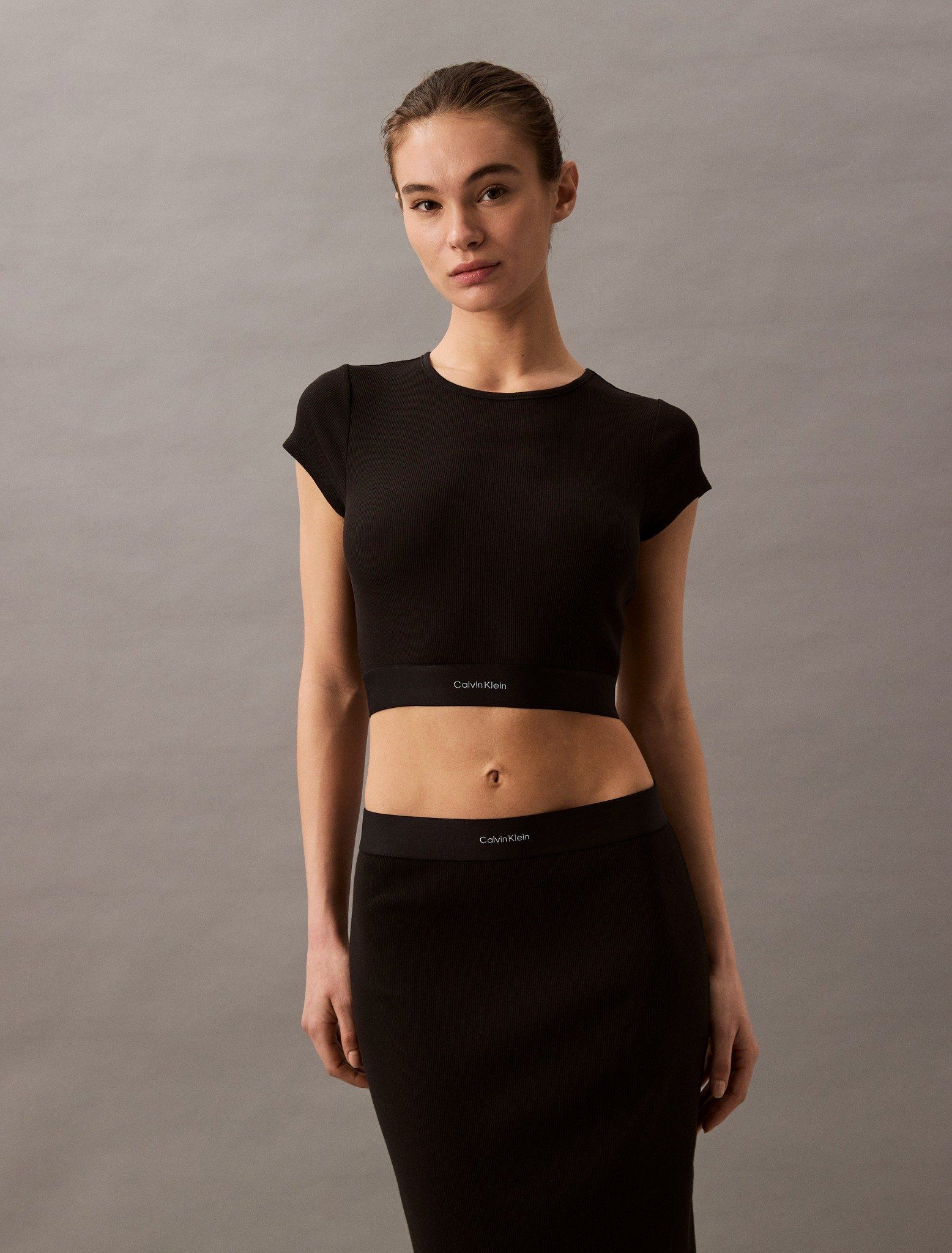Calvin Klein - Áo ngủ nữ Rib Knit Cropped Tee