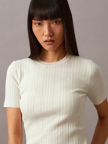 Calvin Klein - Áo dệt kim thời trang CK nữ CK Cotton Variegated Rib Crew