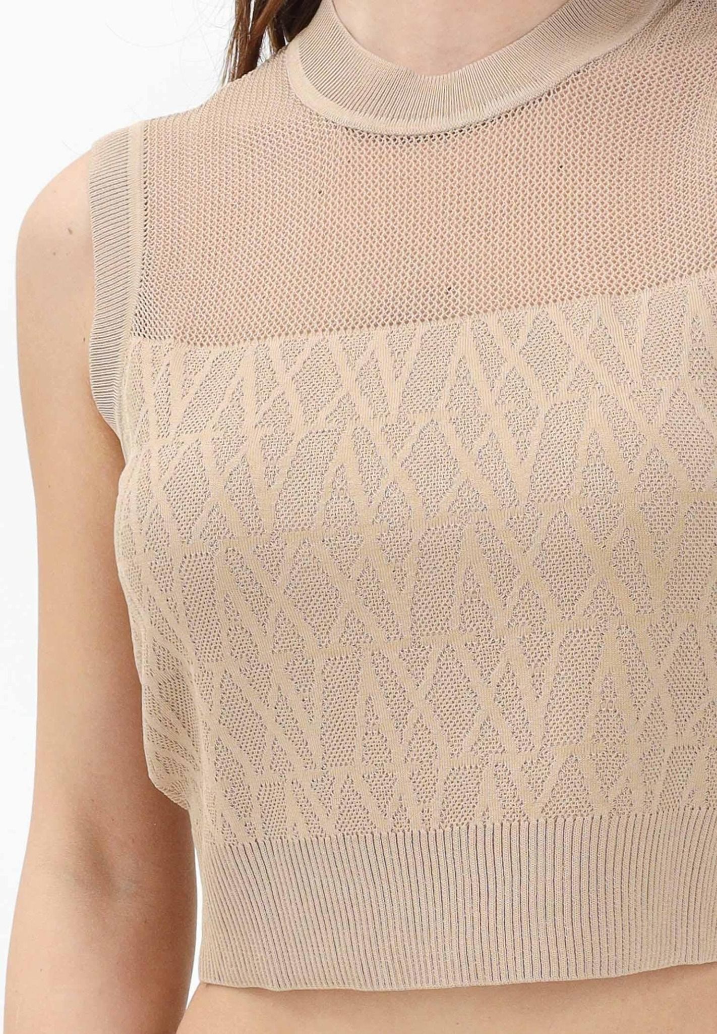 Armani Exchange - Áo thời trang nữ Ax Women's beige sleeveless sweater with monogram motif