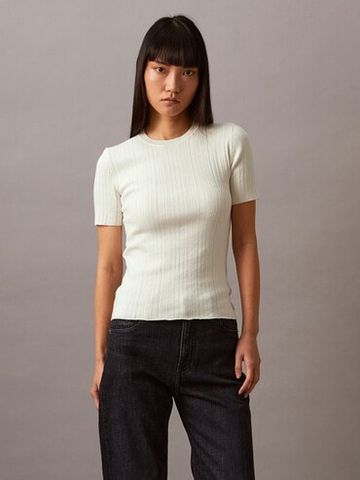 Calvin Klein - Áo dệt kim thời trang CK nữ CK Cotton Variegated Rib Crew