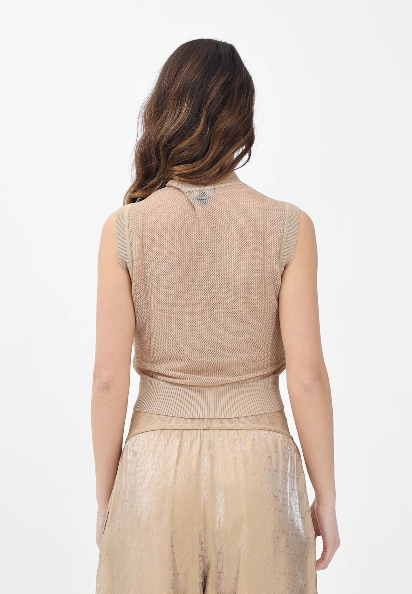 Armani Exchange - Áo thời trang nữ Ax Women's beige sleeveless sweater with monogram motif