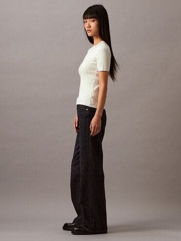 Calvin Klein - Áo dệt kim thời trang CK nữ CK Cotton Variegated Rib Crew