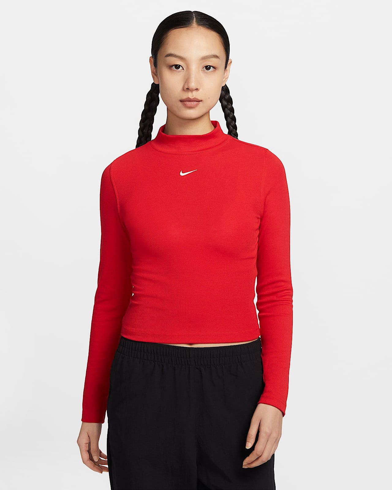 Nike - Áo len tay dài thể thao Nữ Essential Women's Ribbed Mock-Neck Long-Sleeve Top