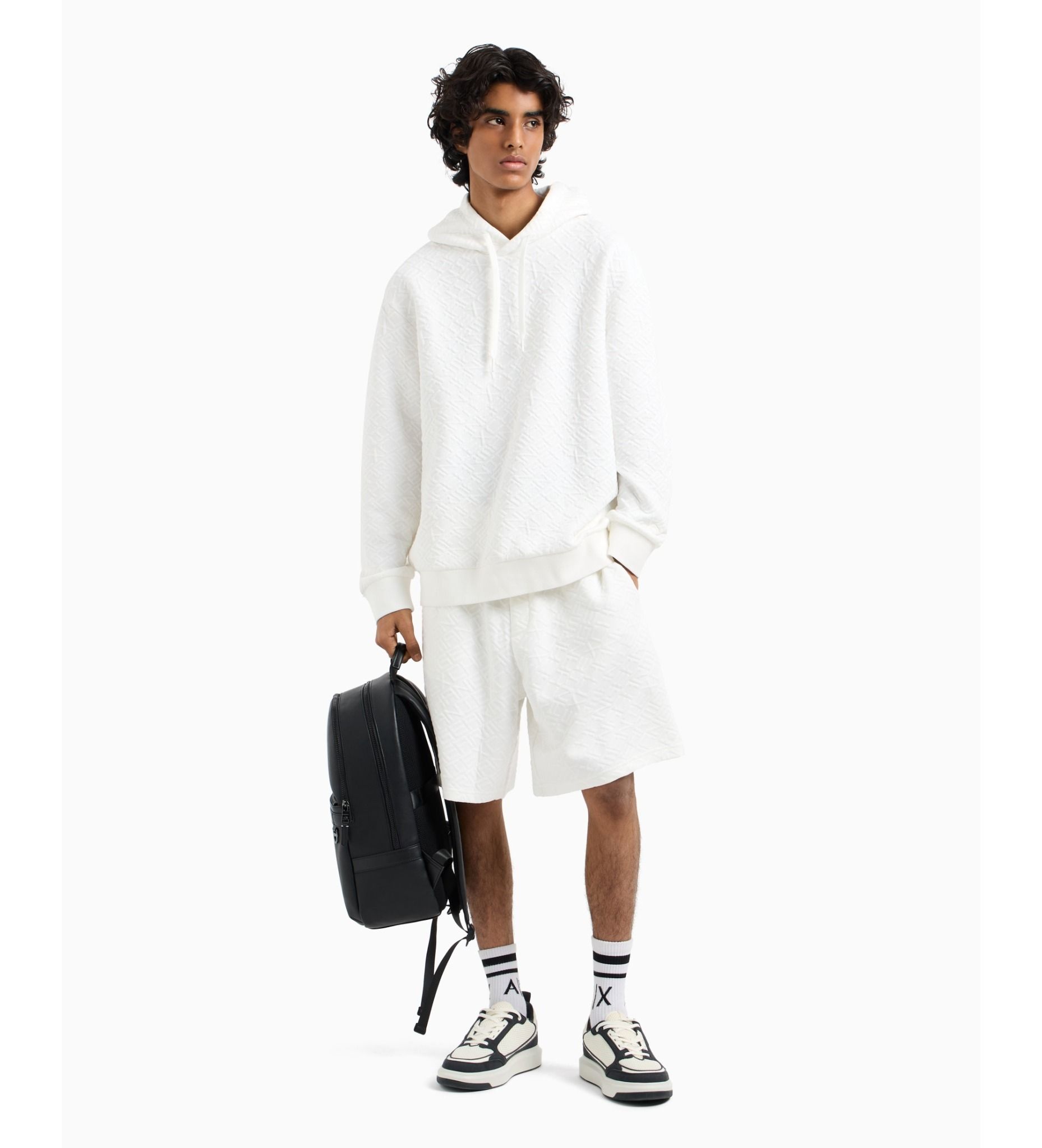 Armani Exchange - Quần short nam AX White elastic waist shorts