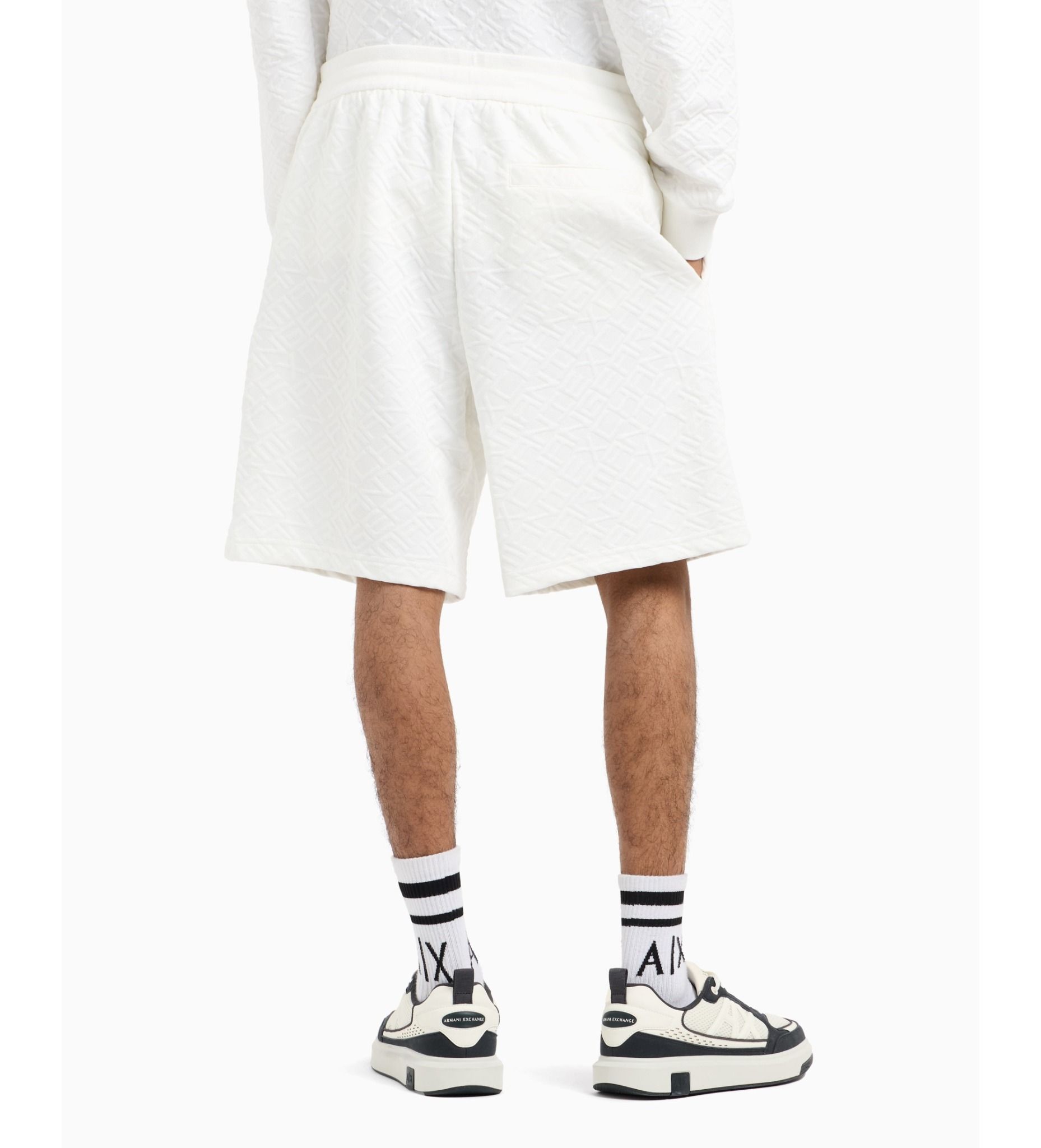 Armani Exchange - Quần short nam AX White elastic waist shorts
