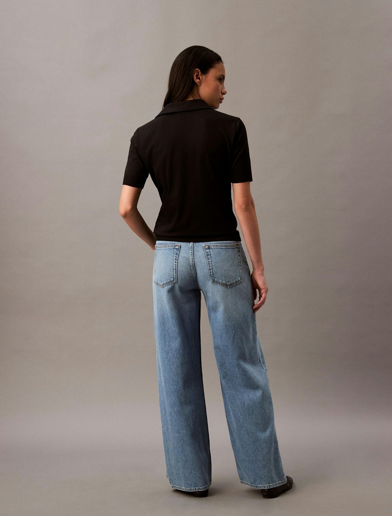 Calvin Klein - Quần jeans ống rộng CK nữ The Wide Leg Tencel Blue