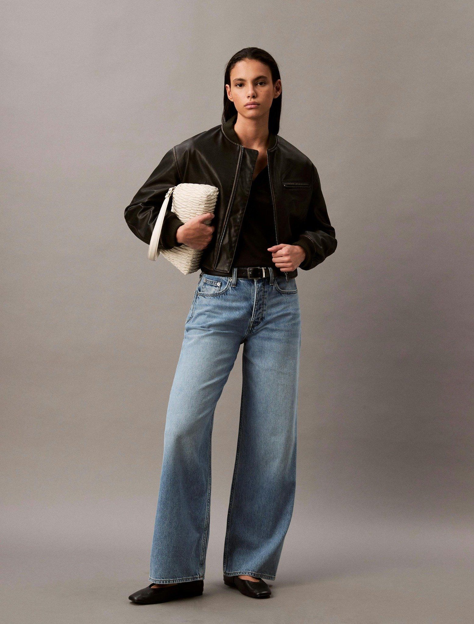 Calvin Klein - Quần jeans ống rộng CK nữ The Wide Leg Tencel Blue