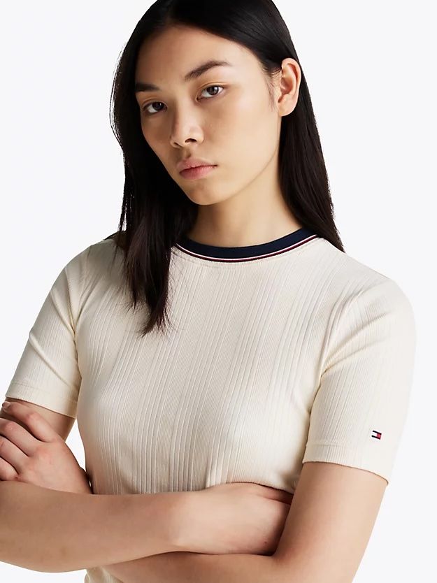 Tommy Hilfiger - Áo tay ngắn nữ Rib-Knit Contrast Collar Slim T-Shirt