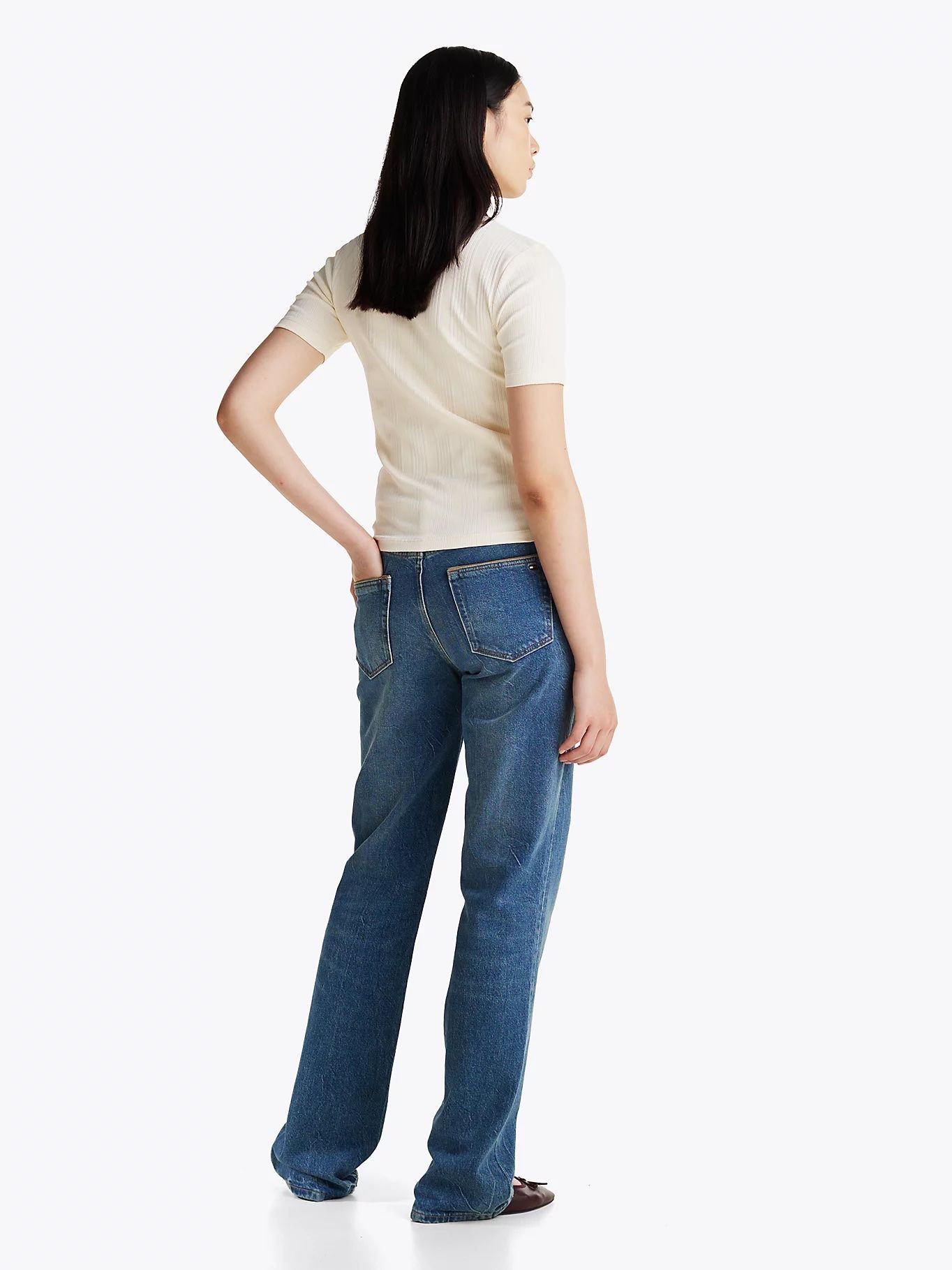 Tommy Hilfiger - Áo tay ngắn nữ Rib-Knit Contrast Collar Slim T-Shirt