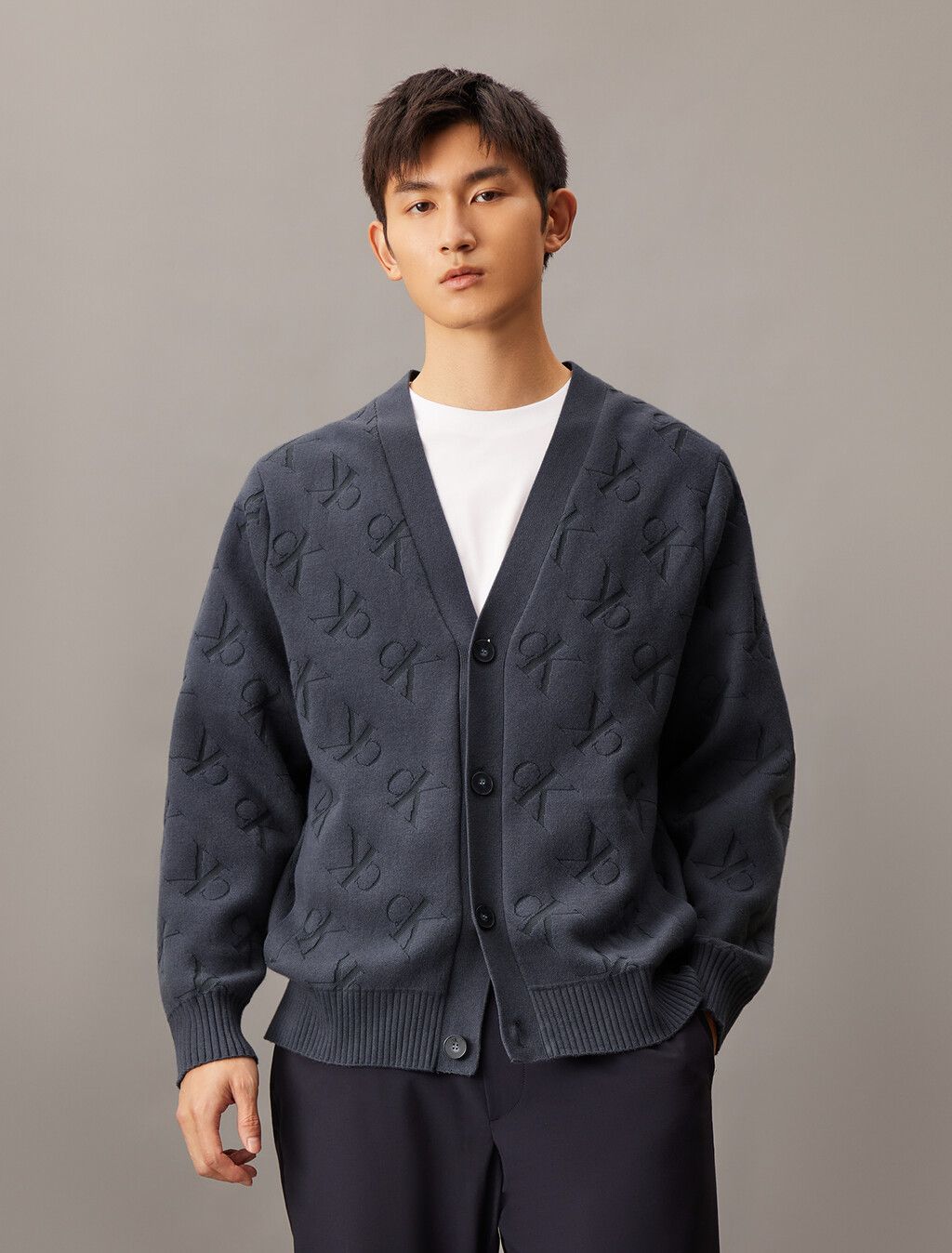 Calvin Klein - Áo khoác len CK nam Embossed Monogram Relaxed Cardigan