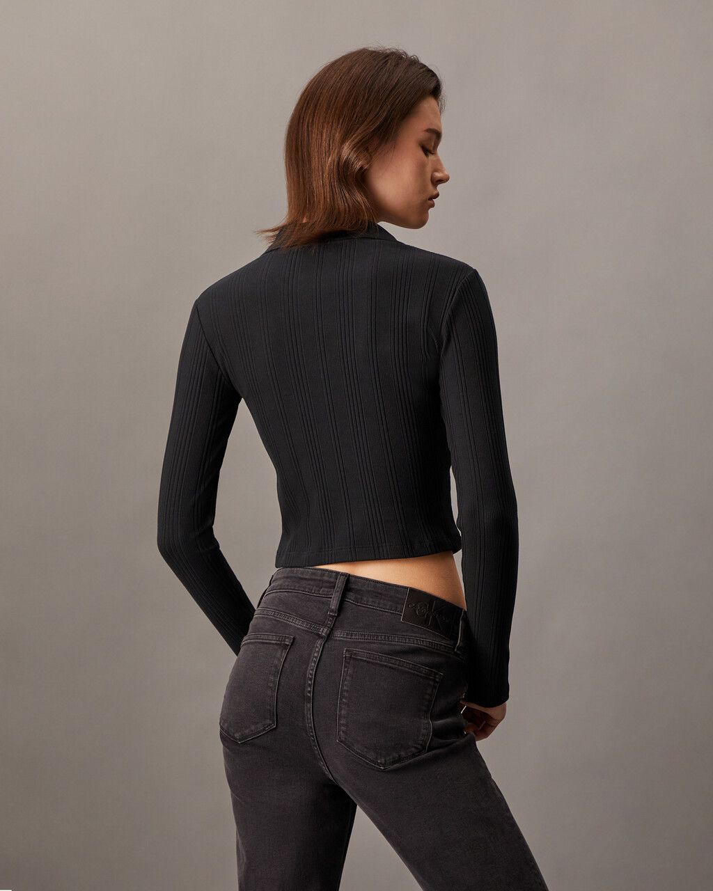 Calvin Klein - Áo polo tay dài CK nữ Rib Knit Slim Polo