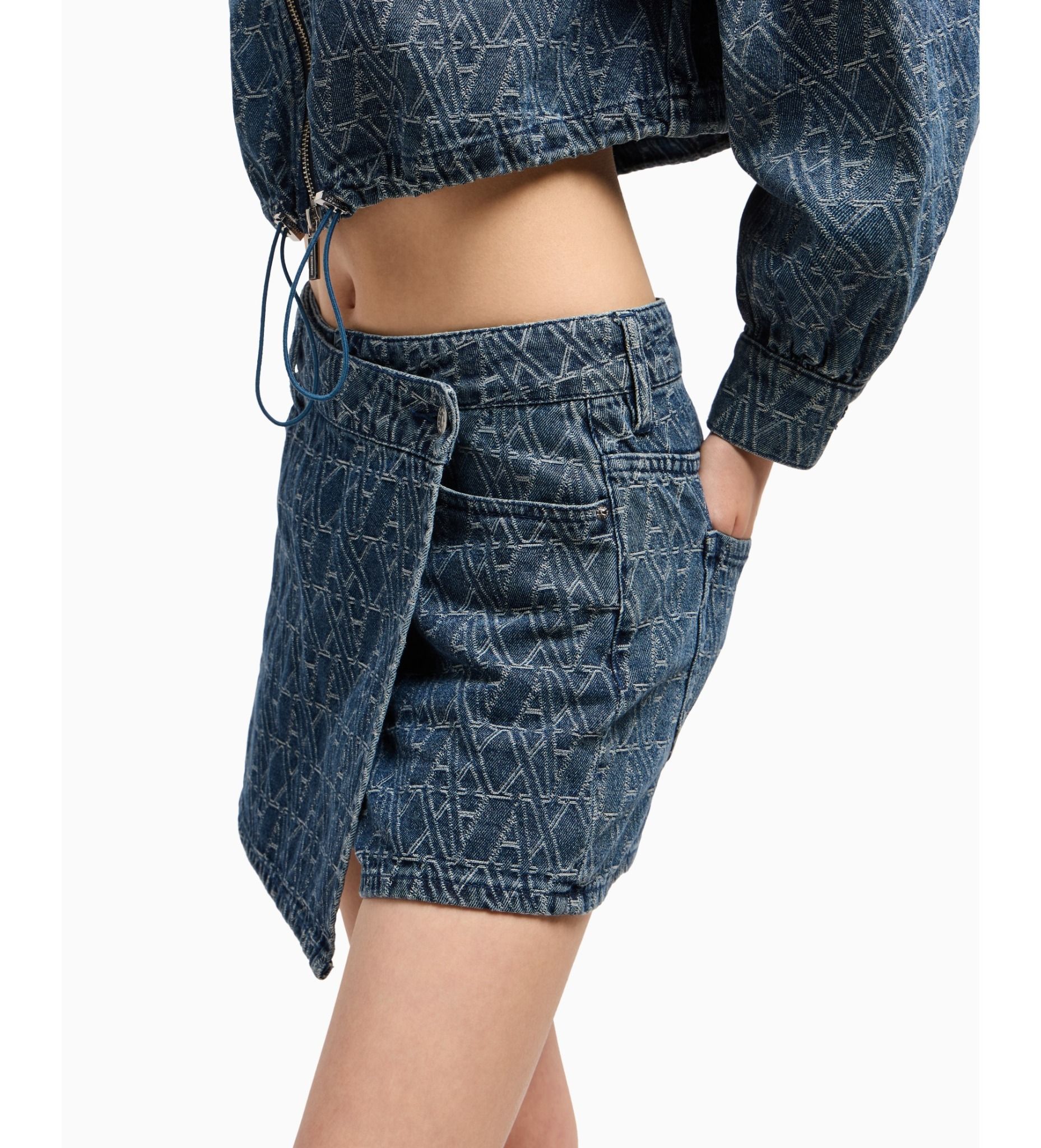 Armani Exchange - Váy ngắn nữ Ax Mini skirt blue monogrammed trousers
