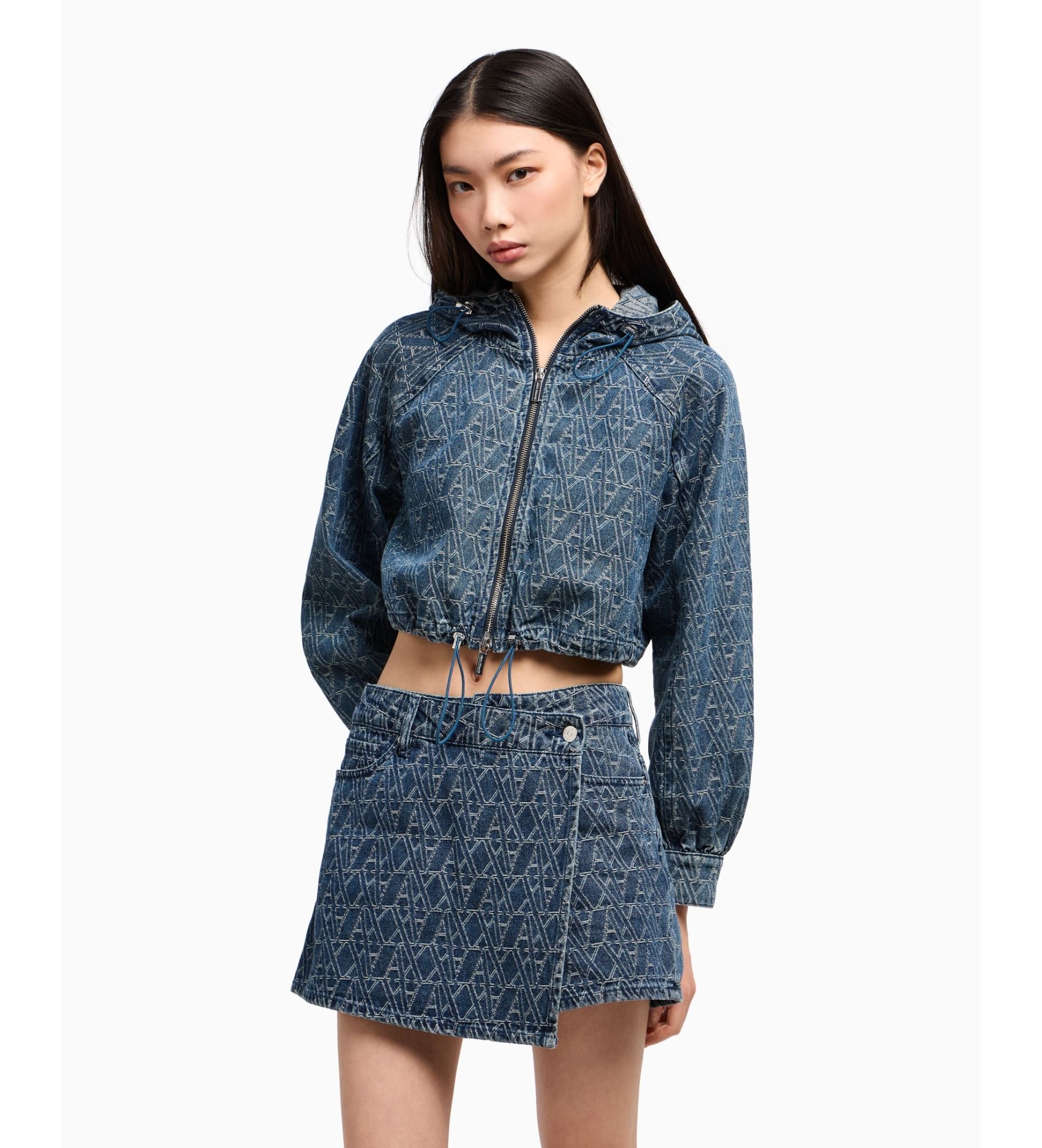 Armani Exchange - Váy ngắn nữ Ax Mini skirt blue monogrammed trousers