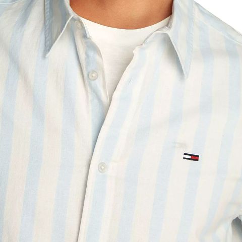Tommy Hilfiger - Áo sơ mi tay ngắn nam TH Regular Linen Blend Stape Shirt