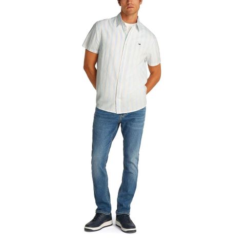 Tommy Hilfiger - Áo sơ mi tay ngắn nam TH Regular Linen Blend Stape Shirt