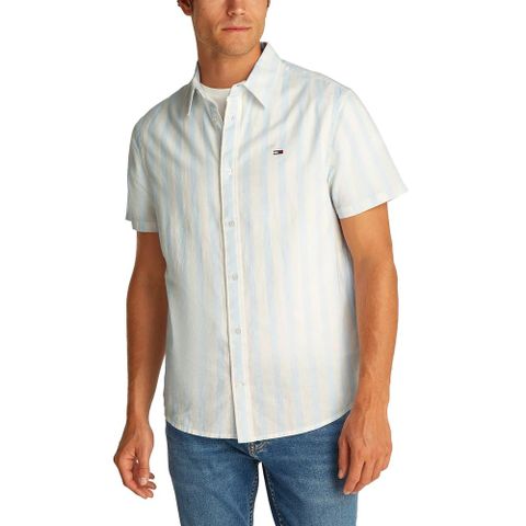 Tommy Hilfiger - Áo sơ mi tay ngắn nam TH Regular Linen Blend Stape Shirt