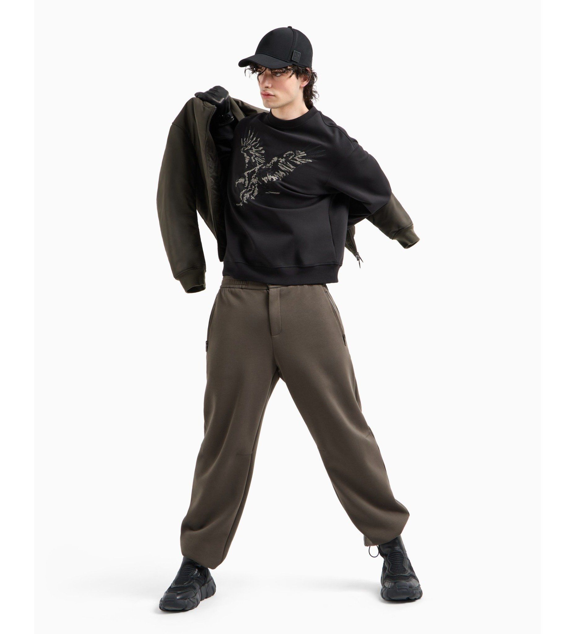 Armani Exchange - Áo nỉ ấm tay dài nam Sweatshirt with eagle embroidery in organic cotton ASV black