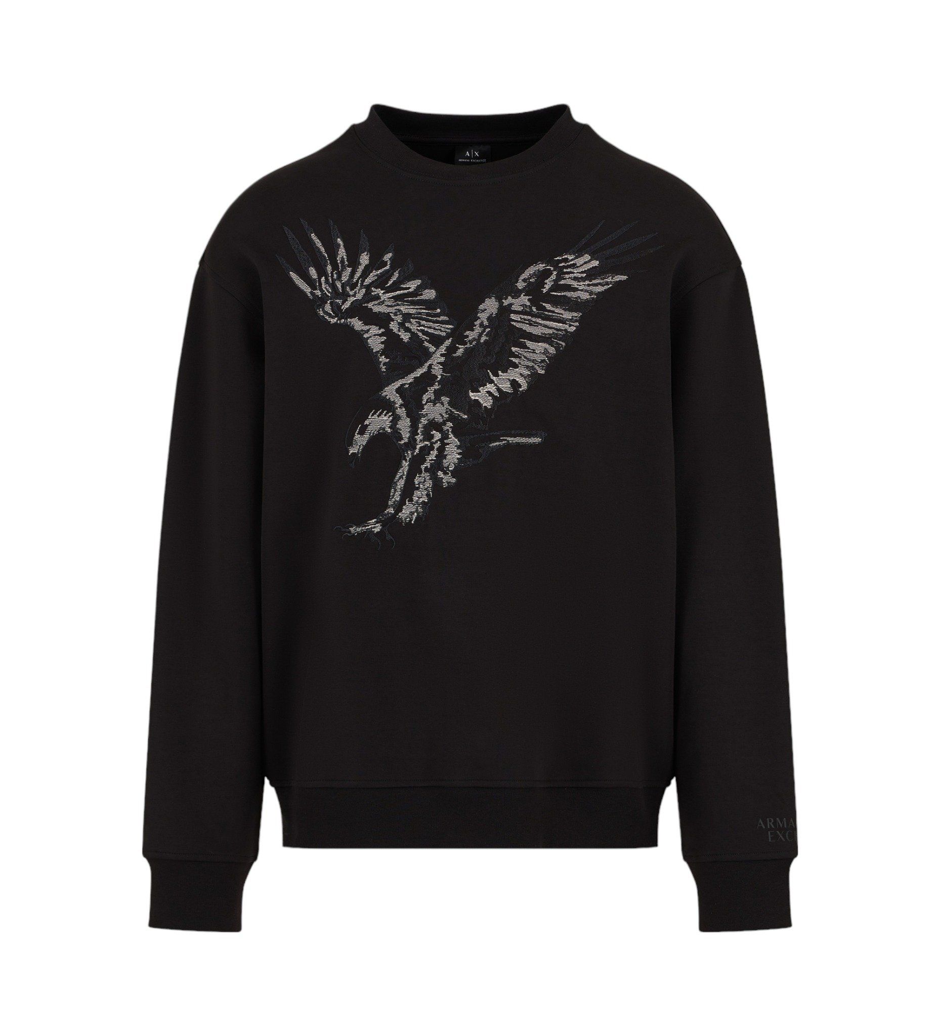 Armani Exchange - Áo nỉ ấm tay dài nam Sweatshirt with eagle embroidery in organic cotton ASV black