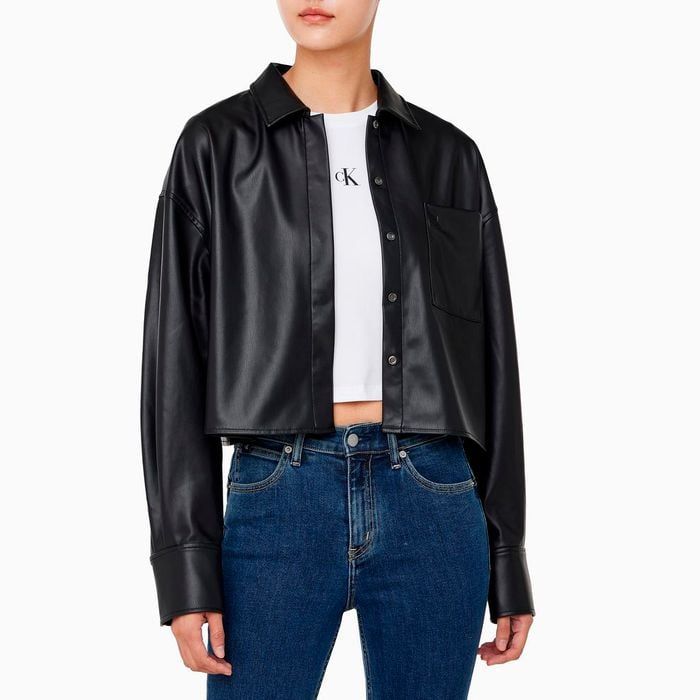 Calvin Klein - Áo khoác da Nữ Premium Faux Leather Crop Jacket