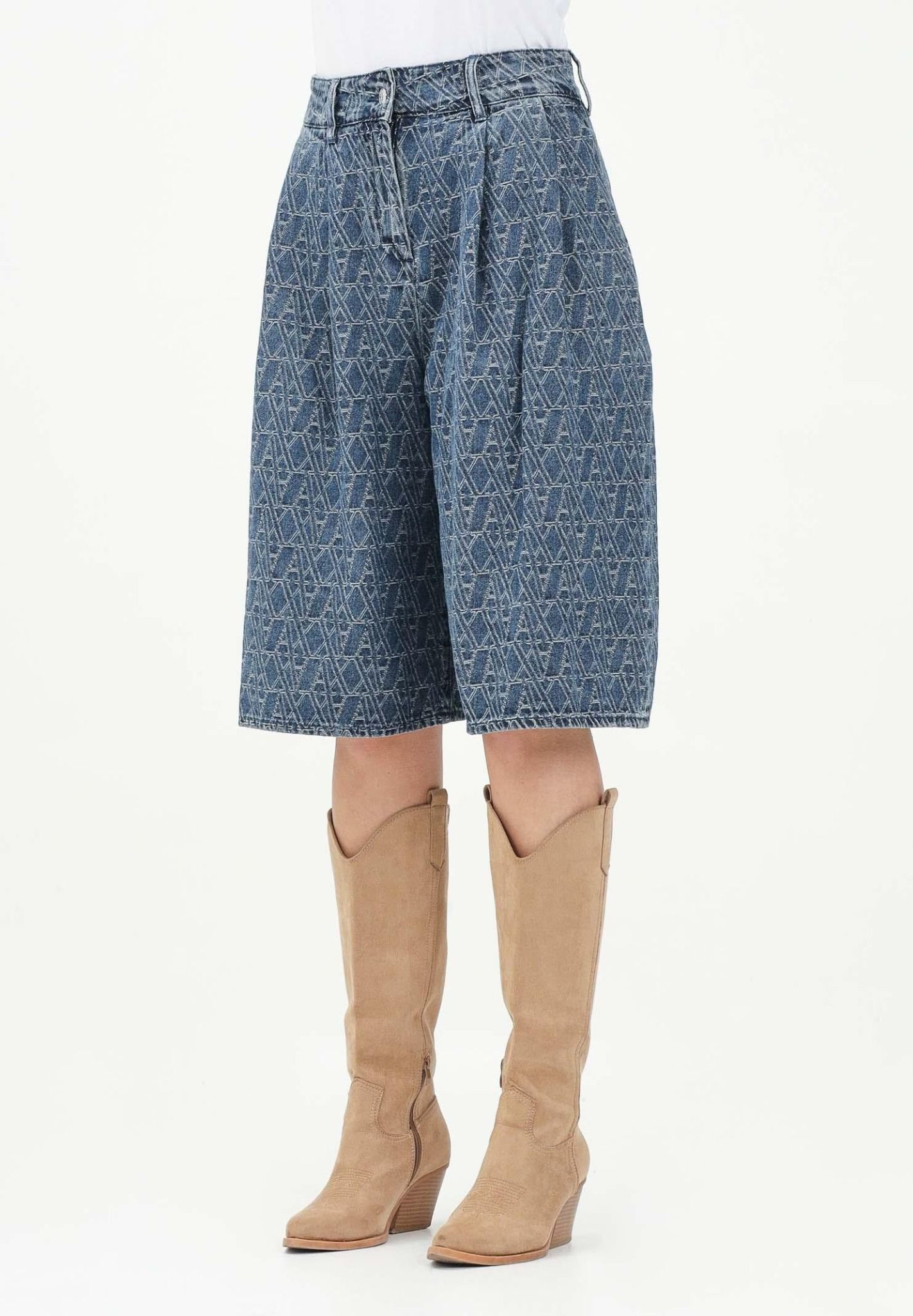 Armani Exchange - Quần short nữ AX Women's denim Bermuda shorts with monogram pattern