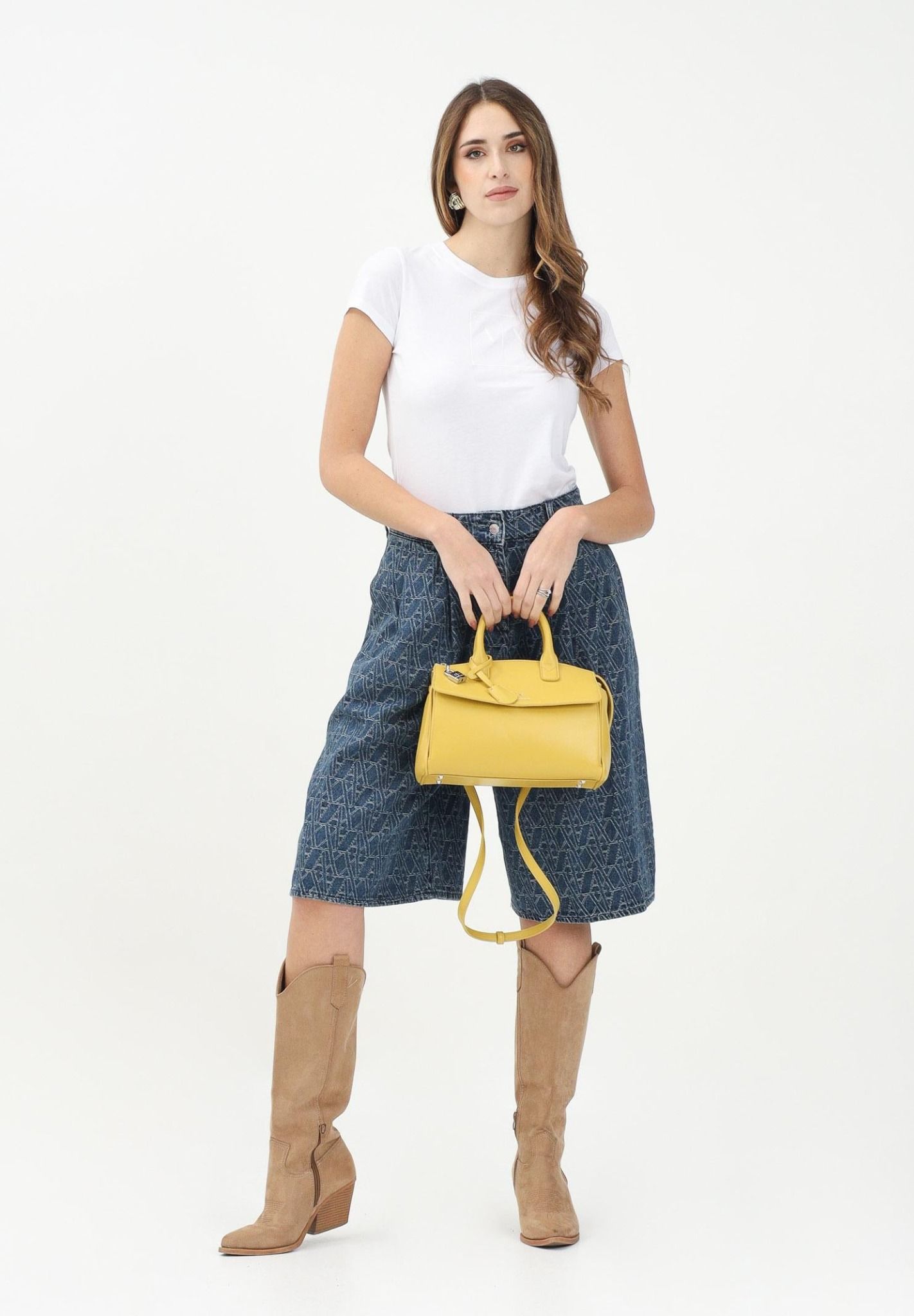 Armani Exchange - Quần short nữ AX Women's denim Bermuda shorts with monogram pattern