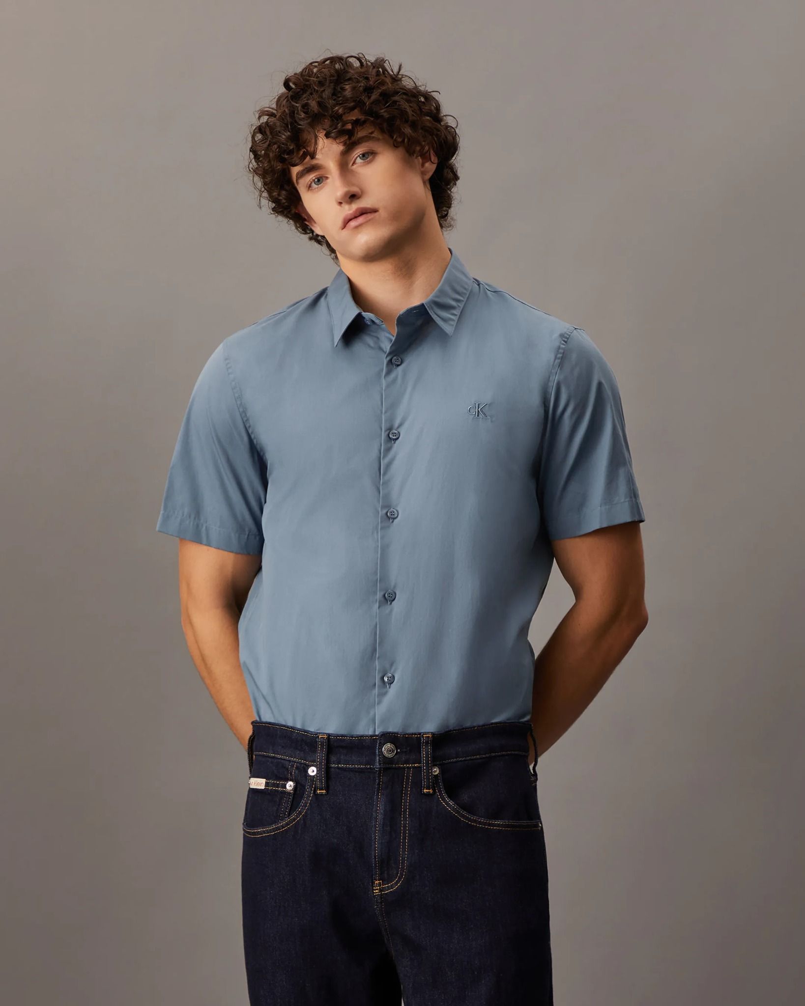 Calvin Klein - Áo sơ mi tay ngắn CK nam Essentials Monogram Slim Shirt