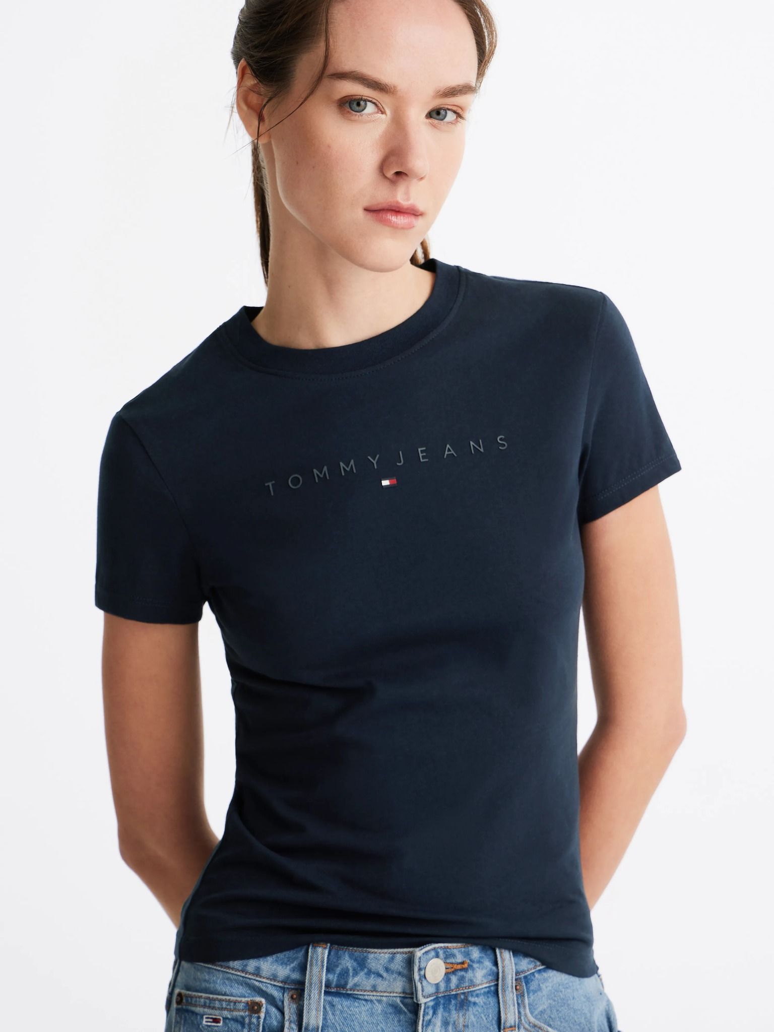 Tommy Hilfiger - Áo thun tay ngắn nữ TH Slim Tonal Linear Tee