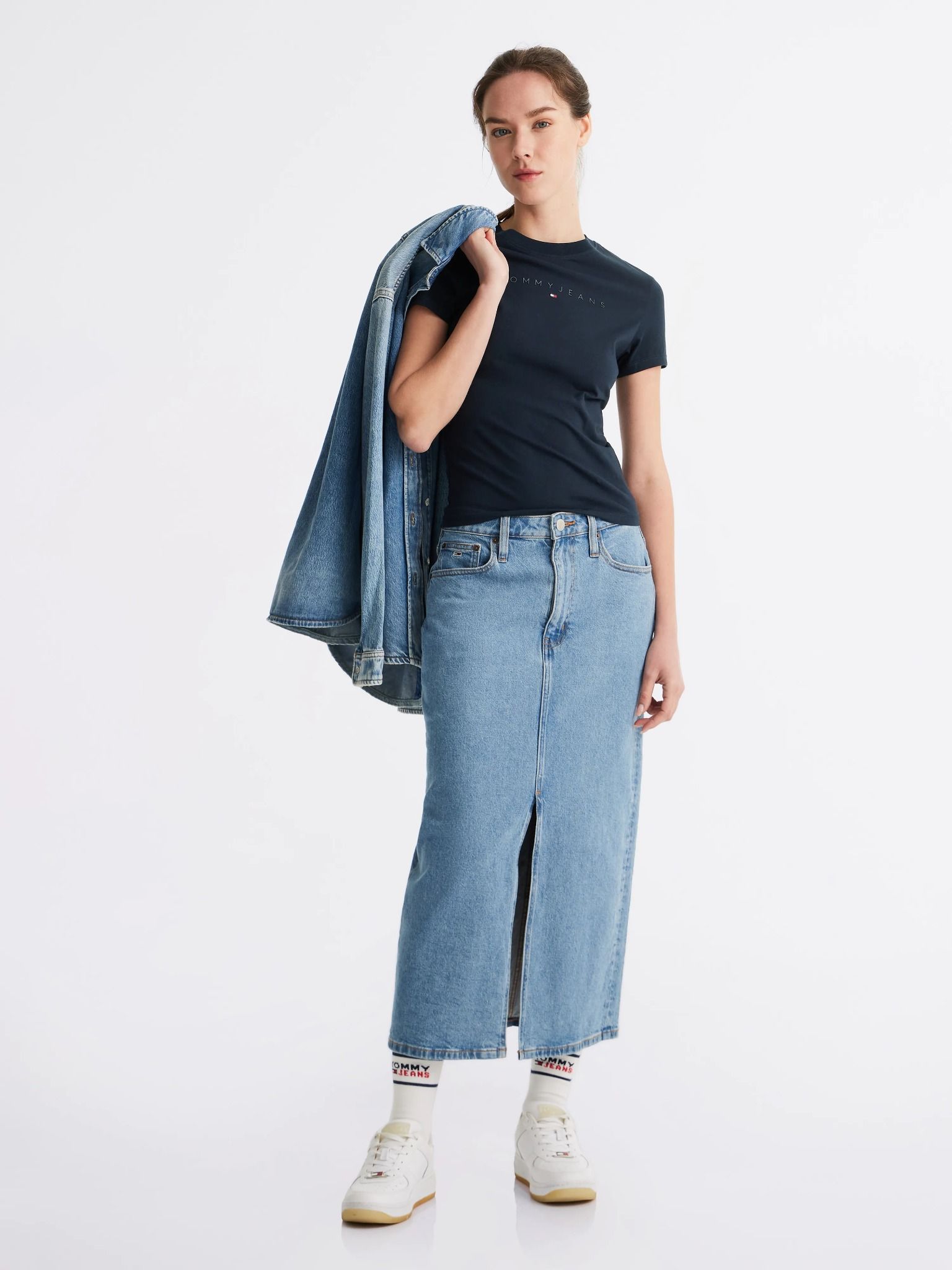 Tommy Hilfiger - Áo thun tay ngắn nữ TH Slim Tonal Linear Tee