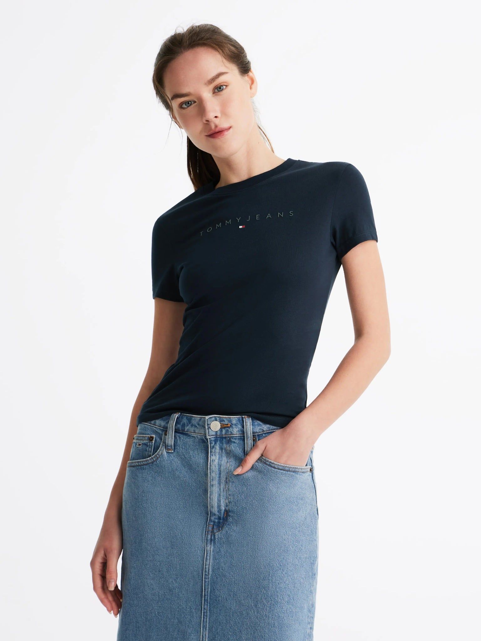 Tommy Hilfiger - Áo thun tay ngắn nữ TH Slim Tonal Linear Tee