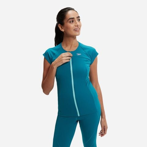 Speedo - Áo bơi tay ngắn chống nắng nữ Zip Sunt Af Swimming