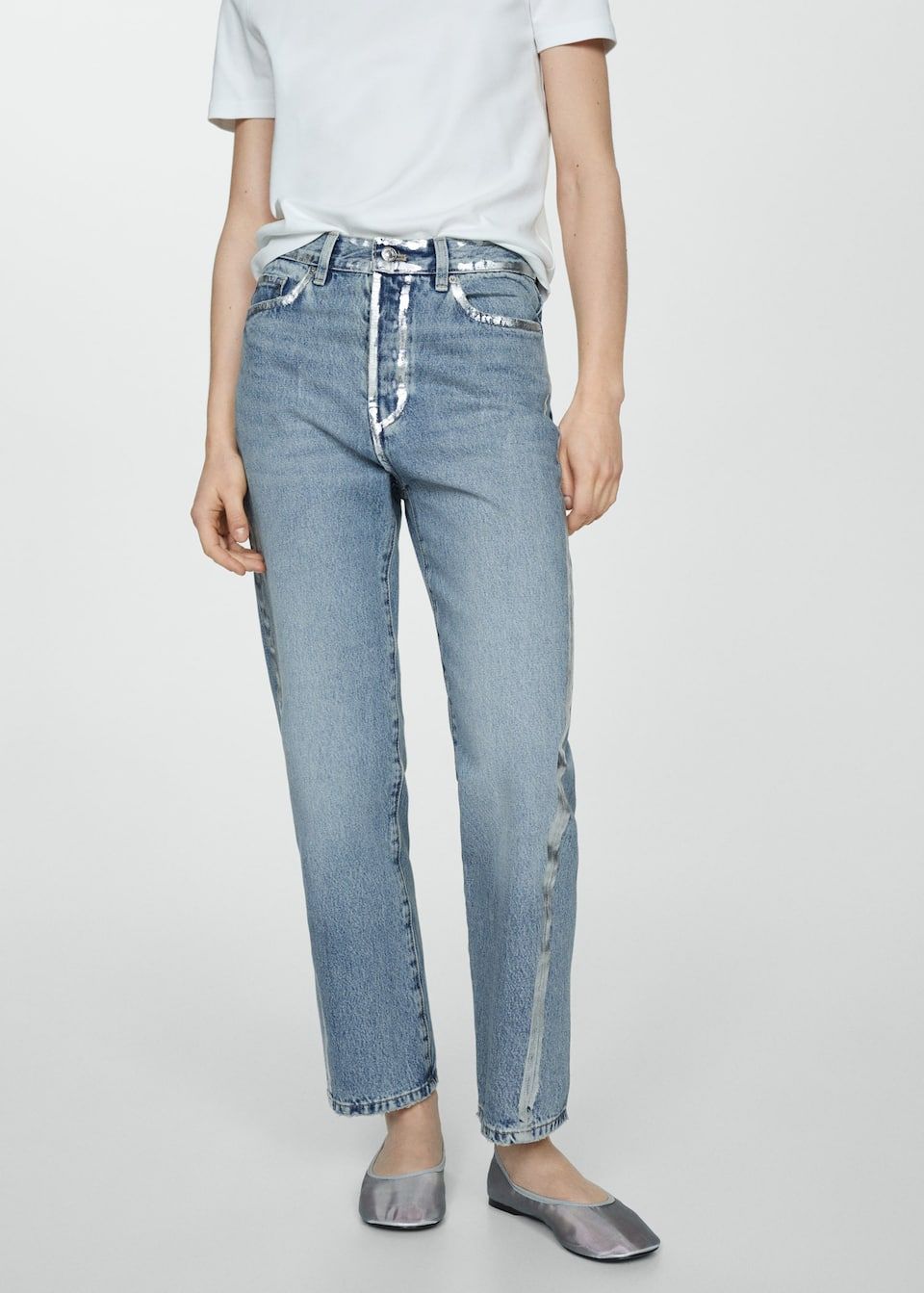 Mango - Quần jeans nữ Straight jeans with foil details
