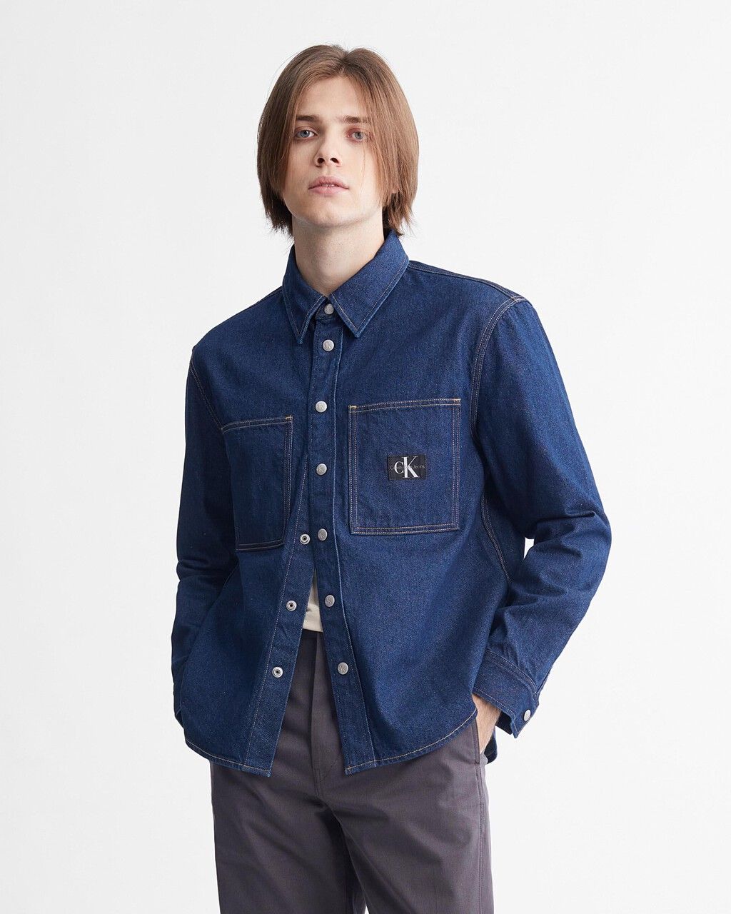 Calvin Klein - Áo khoác jeans nam Relaxed Linear Denim Shirt