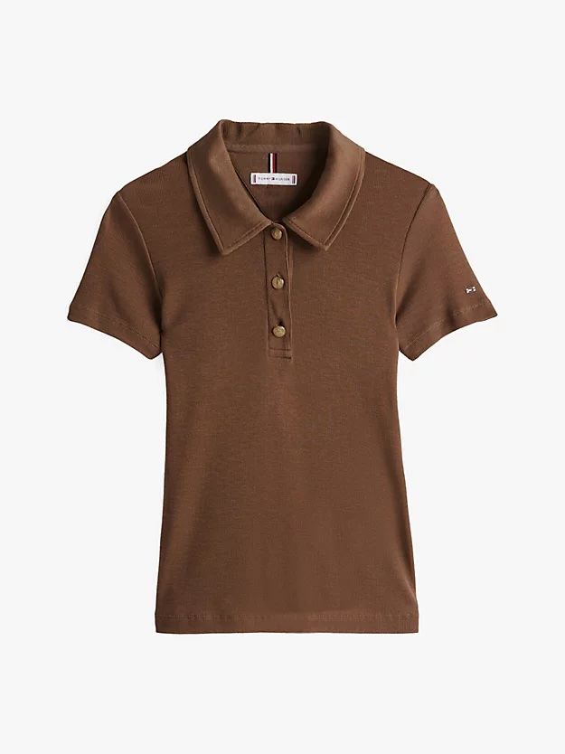 Tommy Hilfiger - Áo polo tay ngắn nữ Slim Fit Gold-Tone Button Polo Shirt