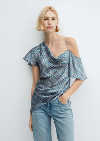 Mango - Áo thời trang nữ Asymmetric satin blouse