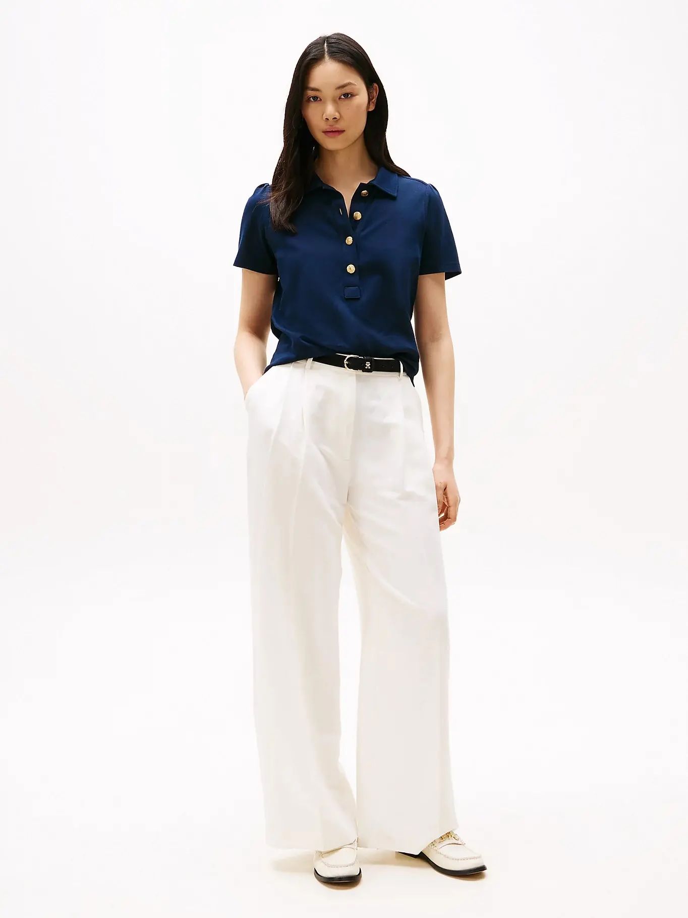 Tommy Hilfiger - Áo polo tay ngắn nữ TH Gold Button Slim Polo