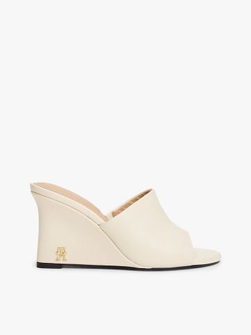 Tommy Hilfiger - Giày đế cao nữ Leather TH Monogram Plaque Wedge Mules