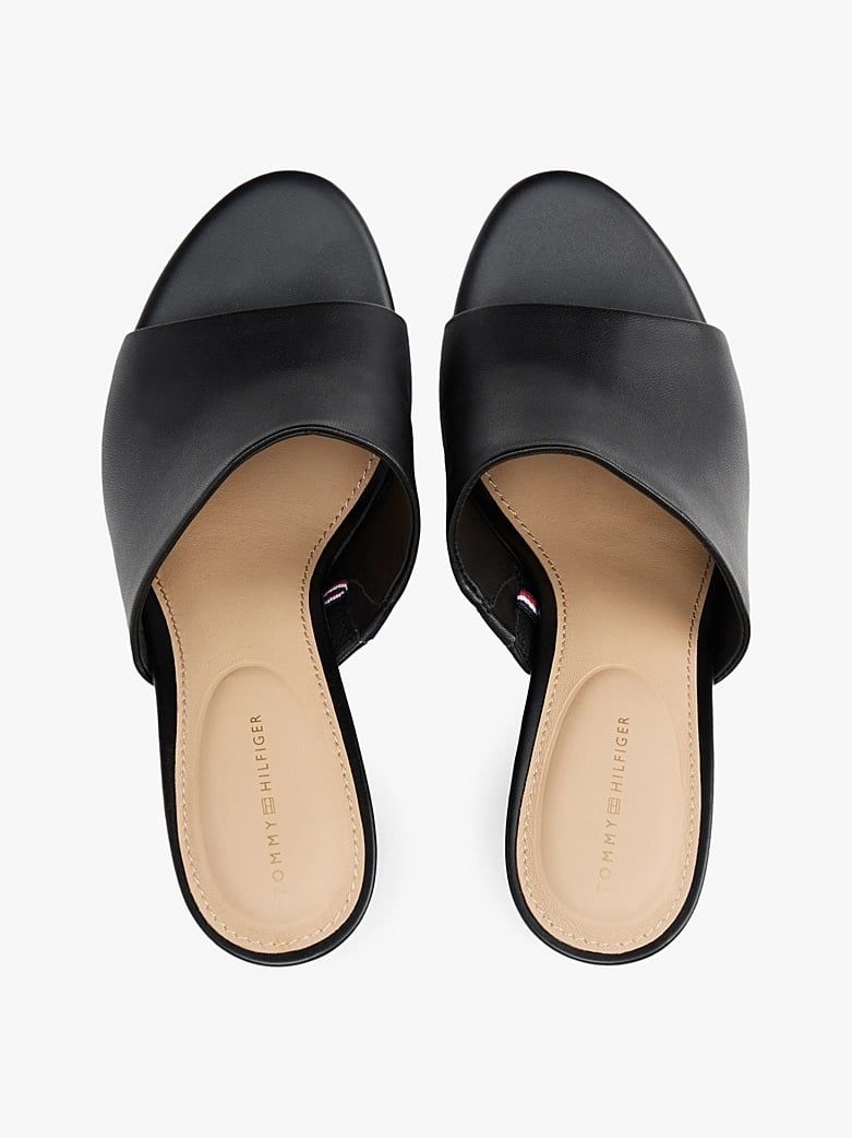 Tommy Hilfiger - Giày đế cao nữ Leather TH Monogram Plaque Wedge Mules