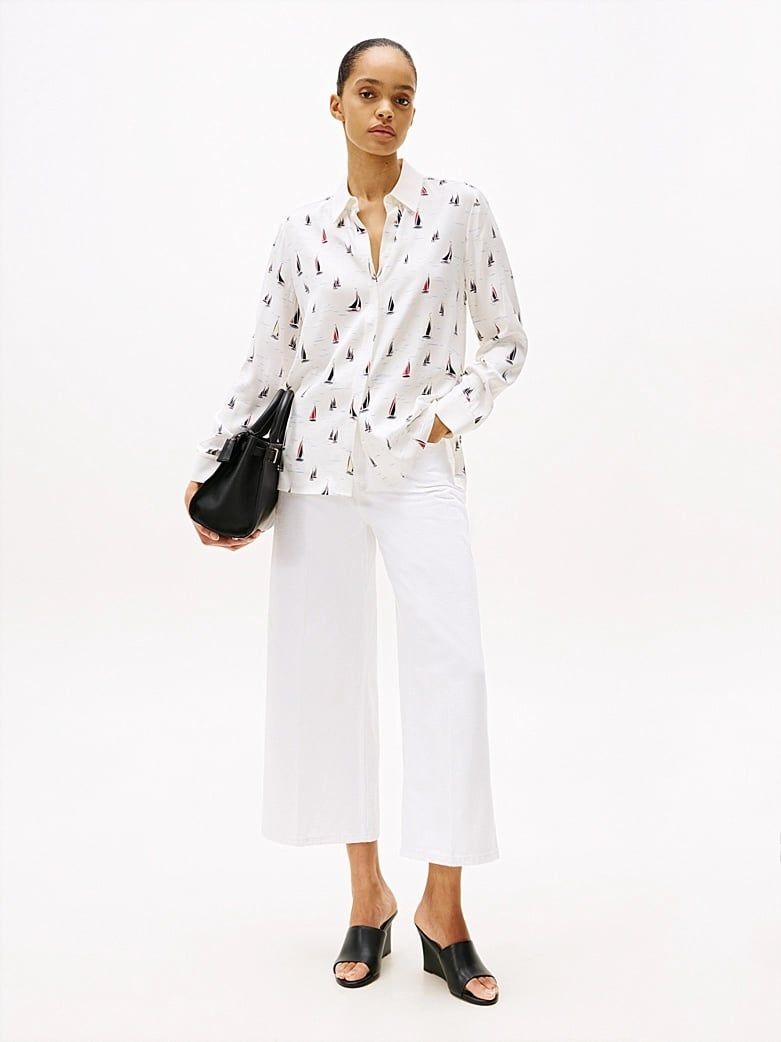 Tommy Hilfiger - Giày đế cao nữ Leather TH Monogram Plaque Wedge Mules