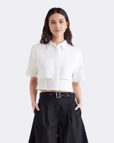 Calvin Klein - Áo sơ mi tay ngắn nữ Lyocell Linen Layered Shirt