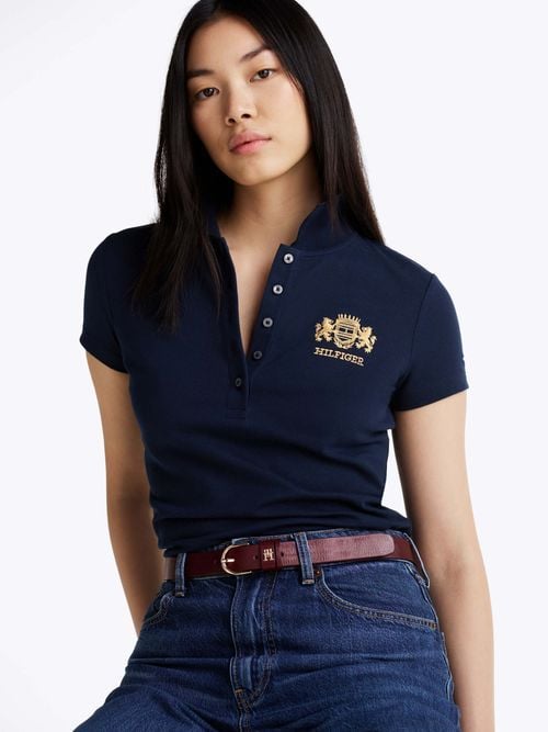 Tommy Hilfiger - Áo polo tay ngắn nữ Slim Varsity Graphic Polo