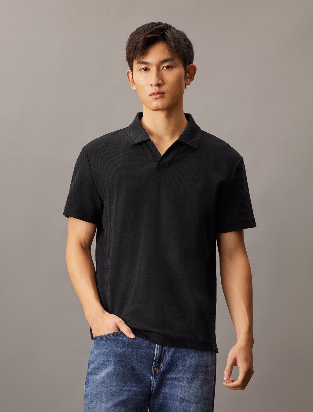 Calvin Klein - Áo polo tay ngắn CK nam Textured Open Collar Knit Polo