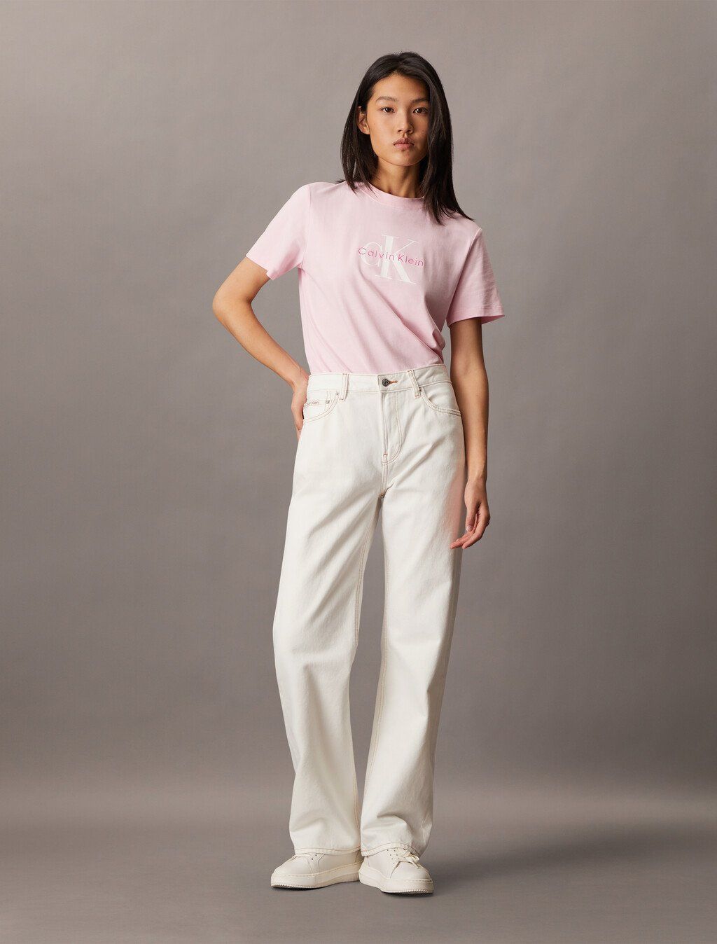 Calvin Klein - Quần jeans dài CK nữ Signature 90S Straight Chalk