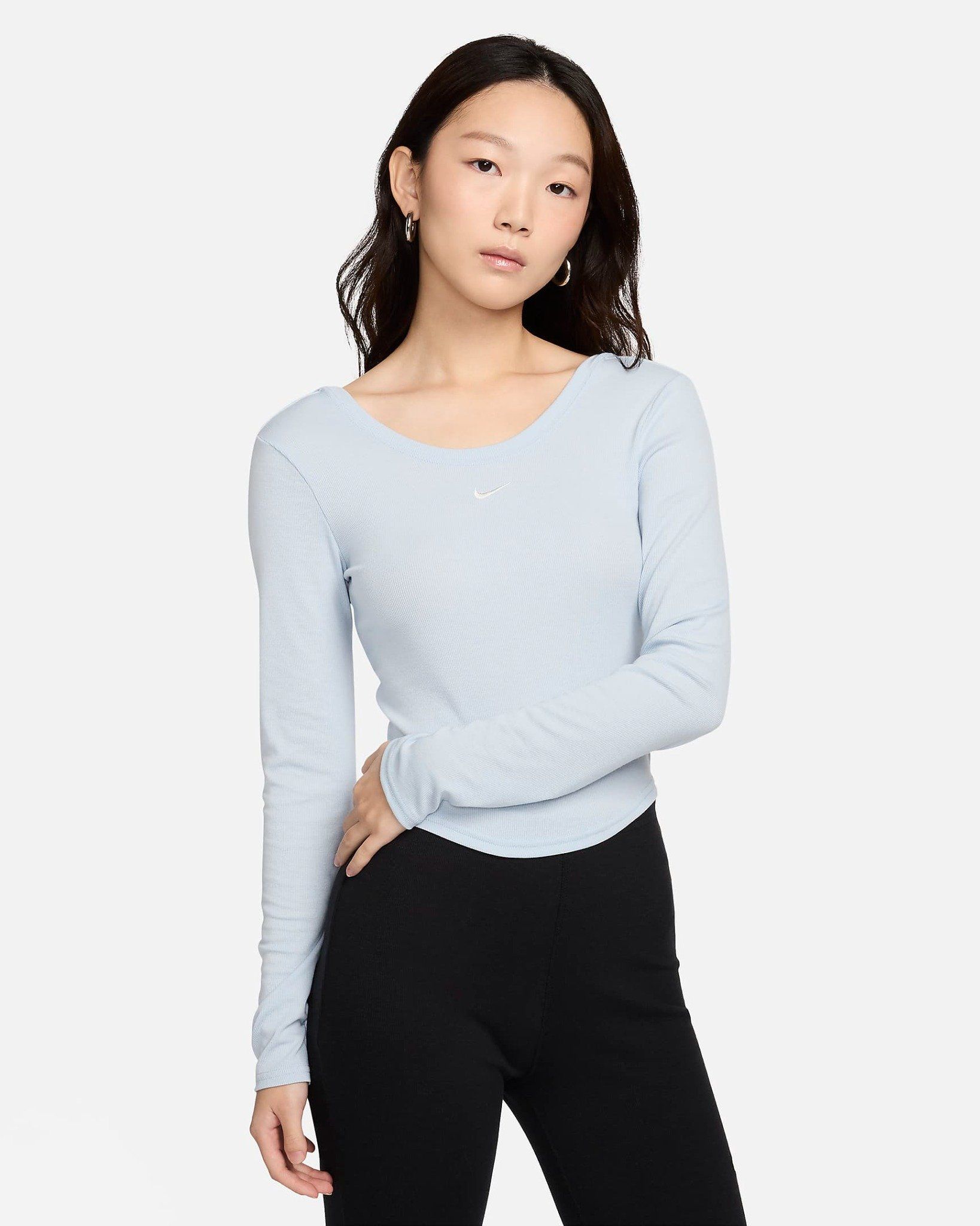 Nike - Áo tay dài thể thao Nữ Chill Knit Women's Tight Scoop-Back Long-Sleeve Mini-Rib Top