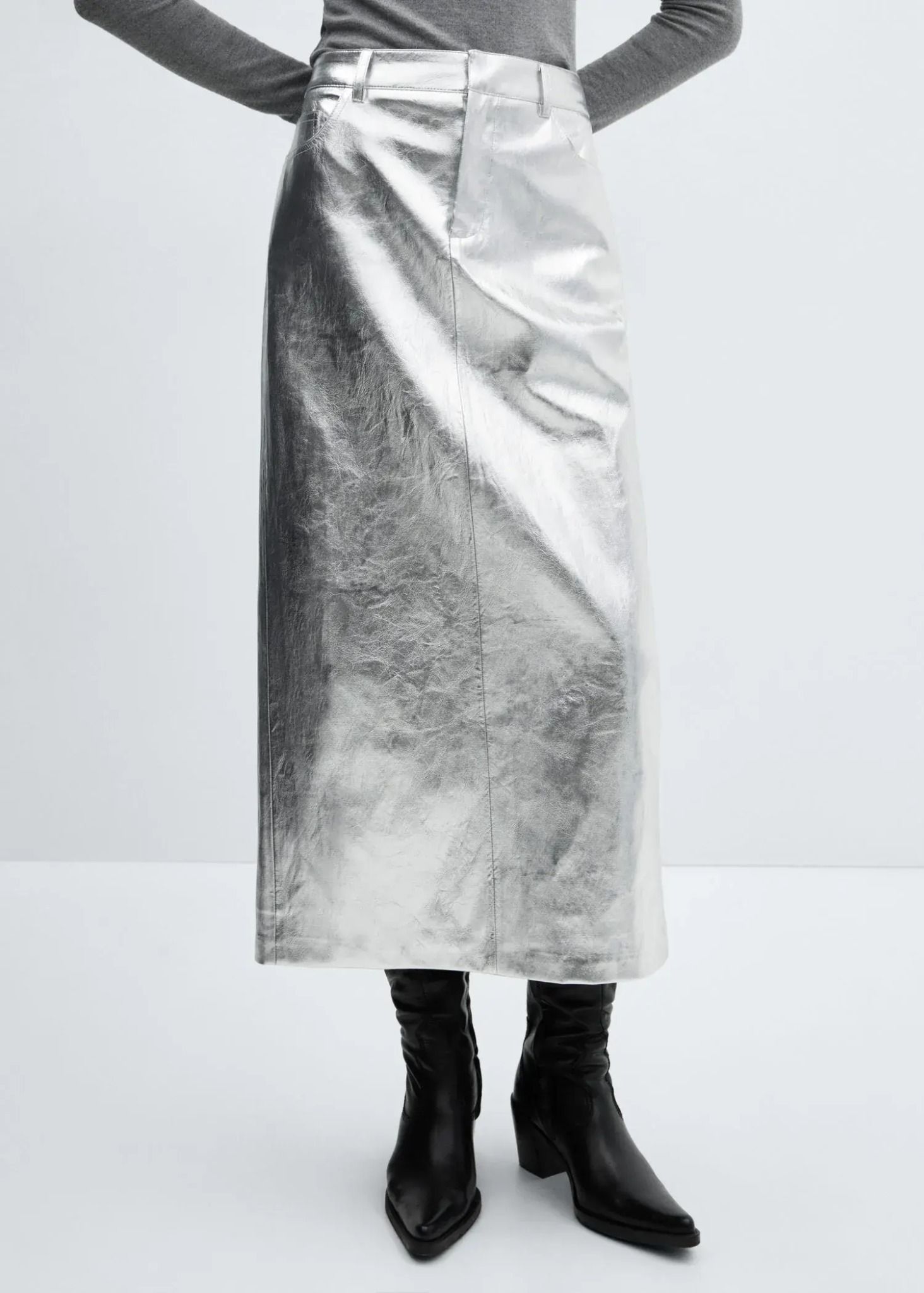 Mango - Chân váy nữ Metallic midi skirt