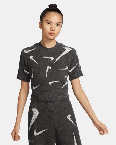 Nike - Áo tay ngắn thể thao Nữ Phoenix Cozy Bouclé Women's Slim Cropped Knit Short-Sleeve Top