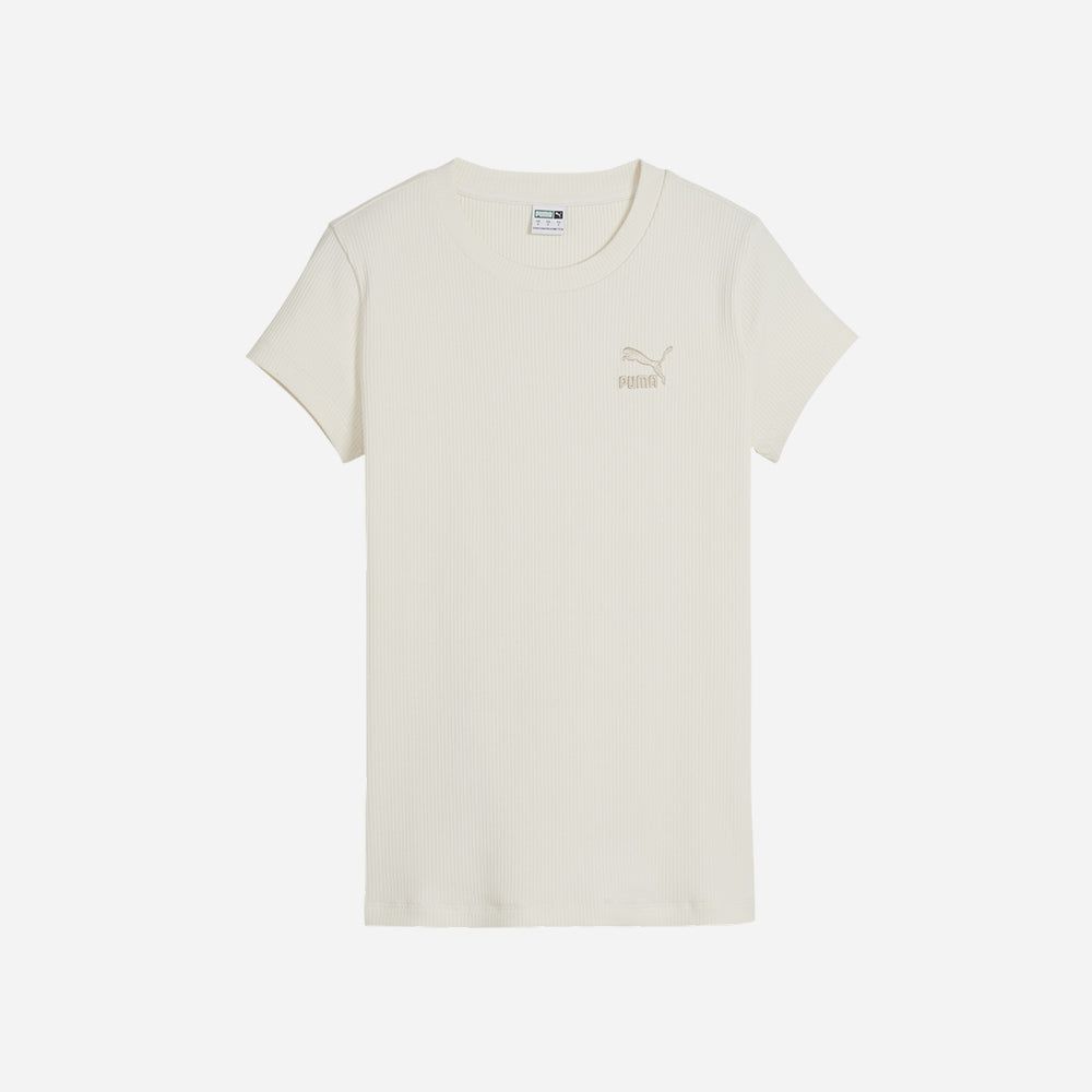 Puma - Áo tay ngắn nữ Classics Ribbed Slim Tee Lifestyle