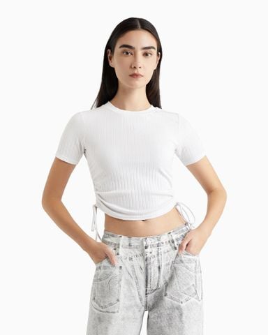 Calvin Klein - Áo tay ngắn nữ Ruched Rib Knit Tee