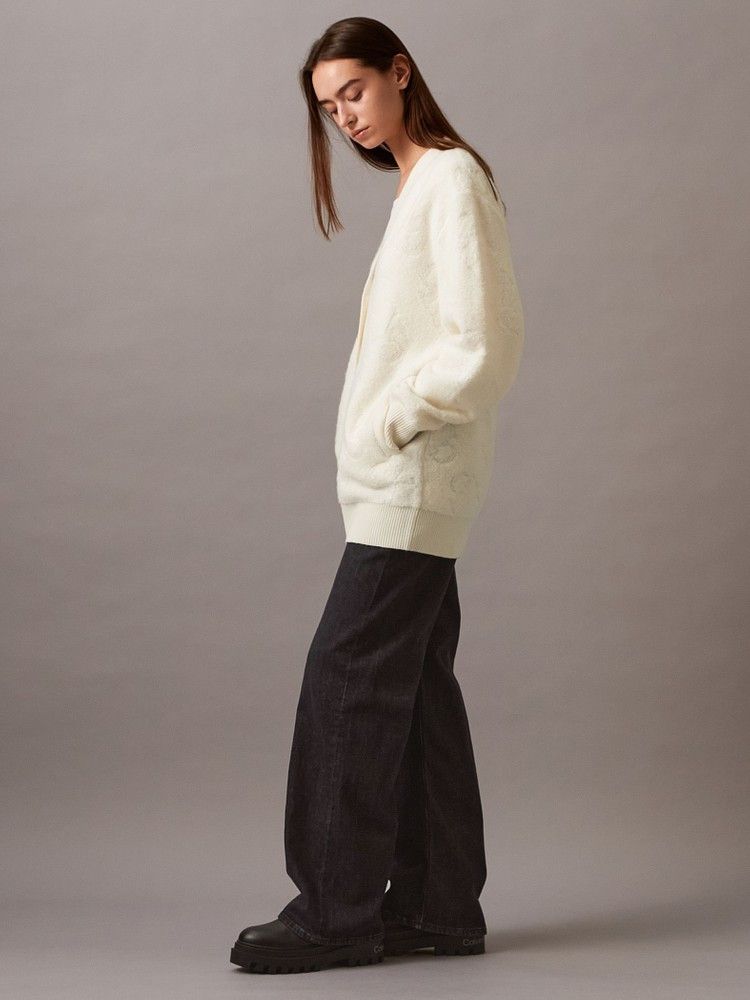 Calvin Klein - Áo khoác len tay dài CK nữ Monogram Roll Neck Jumper Cardigan